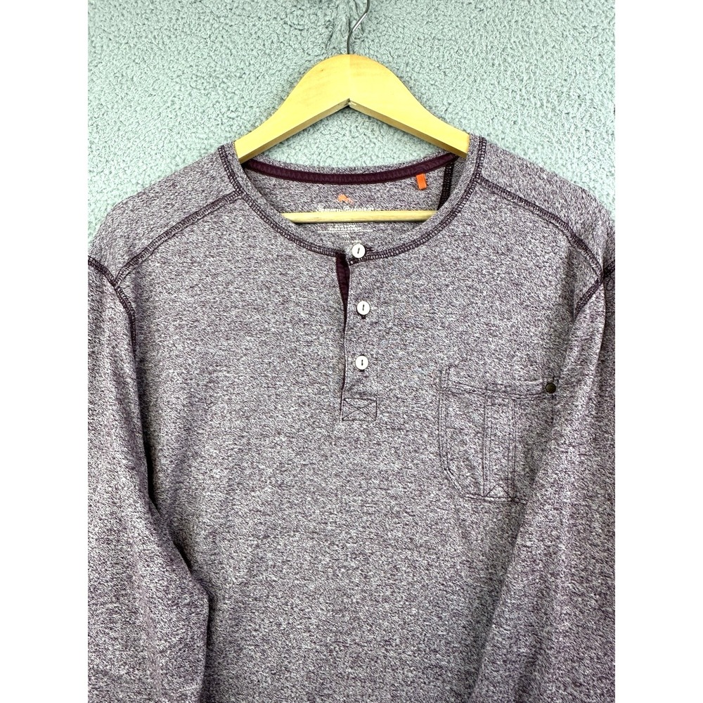 Tommy Bahama Henley Shirt Mens Large Purple Heathered Long Sleeve Pocket